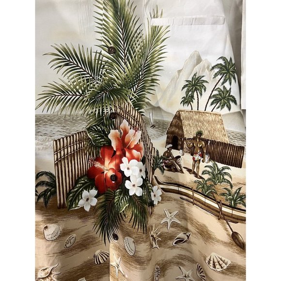 KY'S Hawaiian Short Sleeve Shirt Village Beach Aloha Floral Seashells‎ Mens XL - Picture 2 of 9